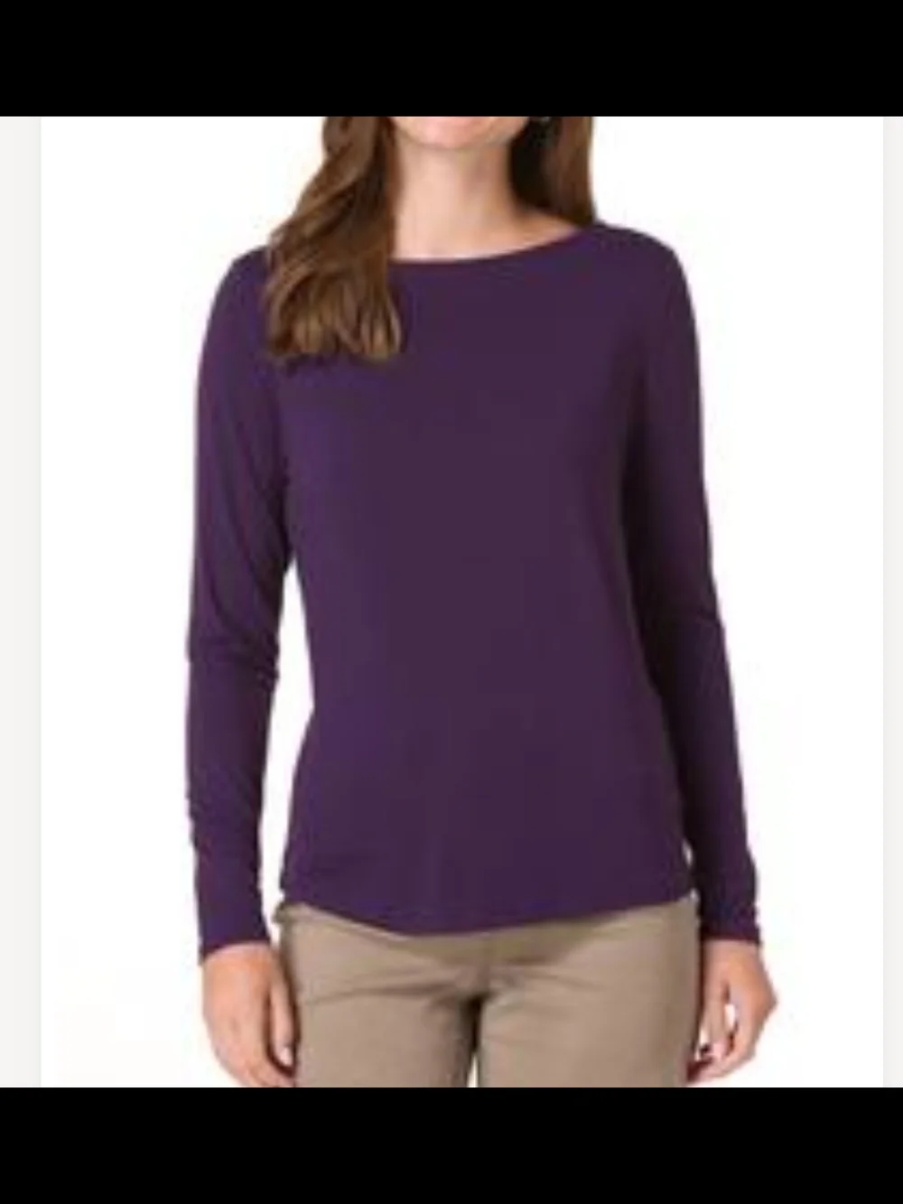 Boat Neck  Knit Soft Aubergine Purple Long Sleeve Top